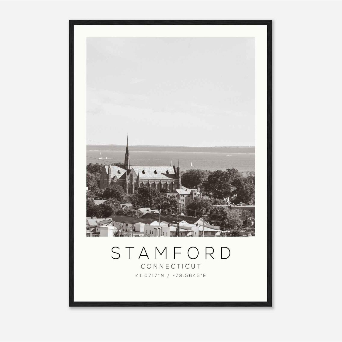 Stamford Connecticut Church Spire Harbor Sailboats Photo Travel Poster