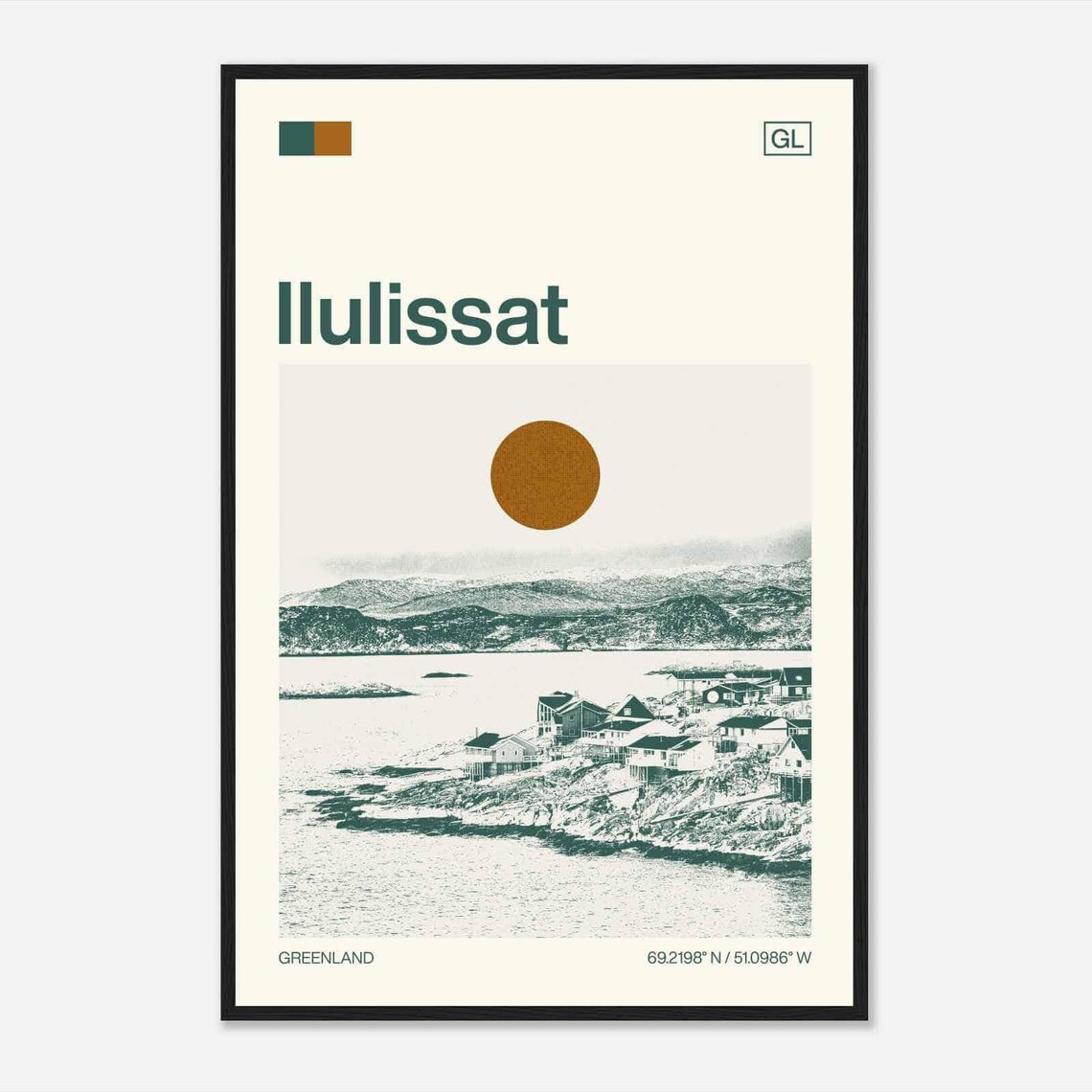 Ilulissat Greenland Coastal Town Fjord Houses Duotone Travel Poster