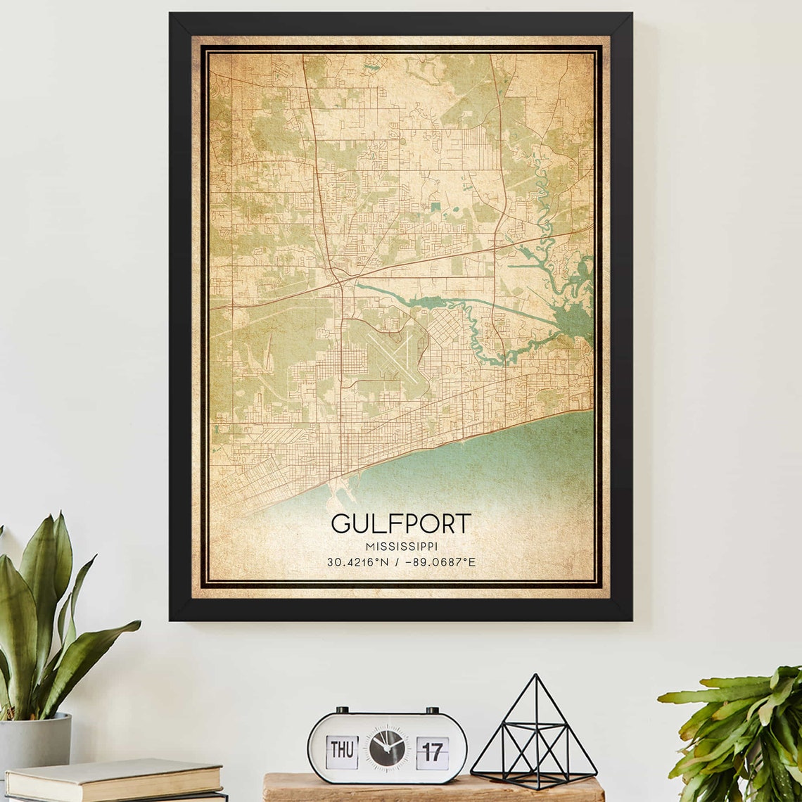 Gulfport Mississippi Vintage City Map Coordinates Wall Poster