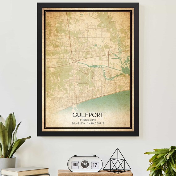 Gulfport Mississippi Vintage City Map Coordinates Wall Poster