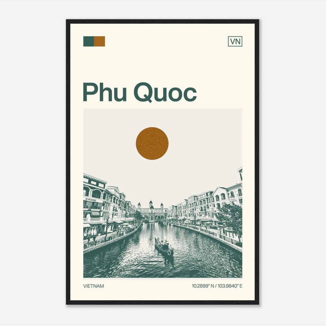 Phu Quoc Vietnam Canal Town Waterfront Minimalist Travel Poster