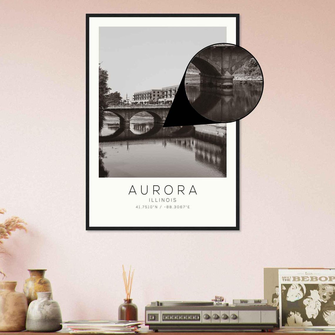 Aurora Illinois River Bridge Reflection Waterfront Photo Poster - Image 4