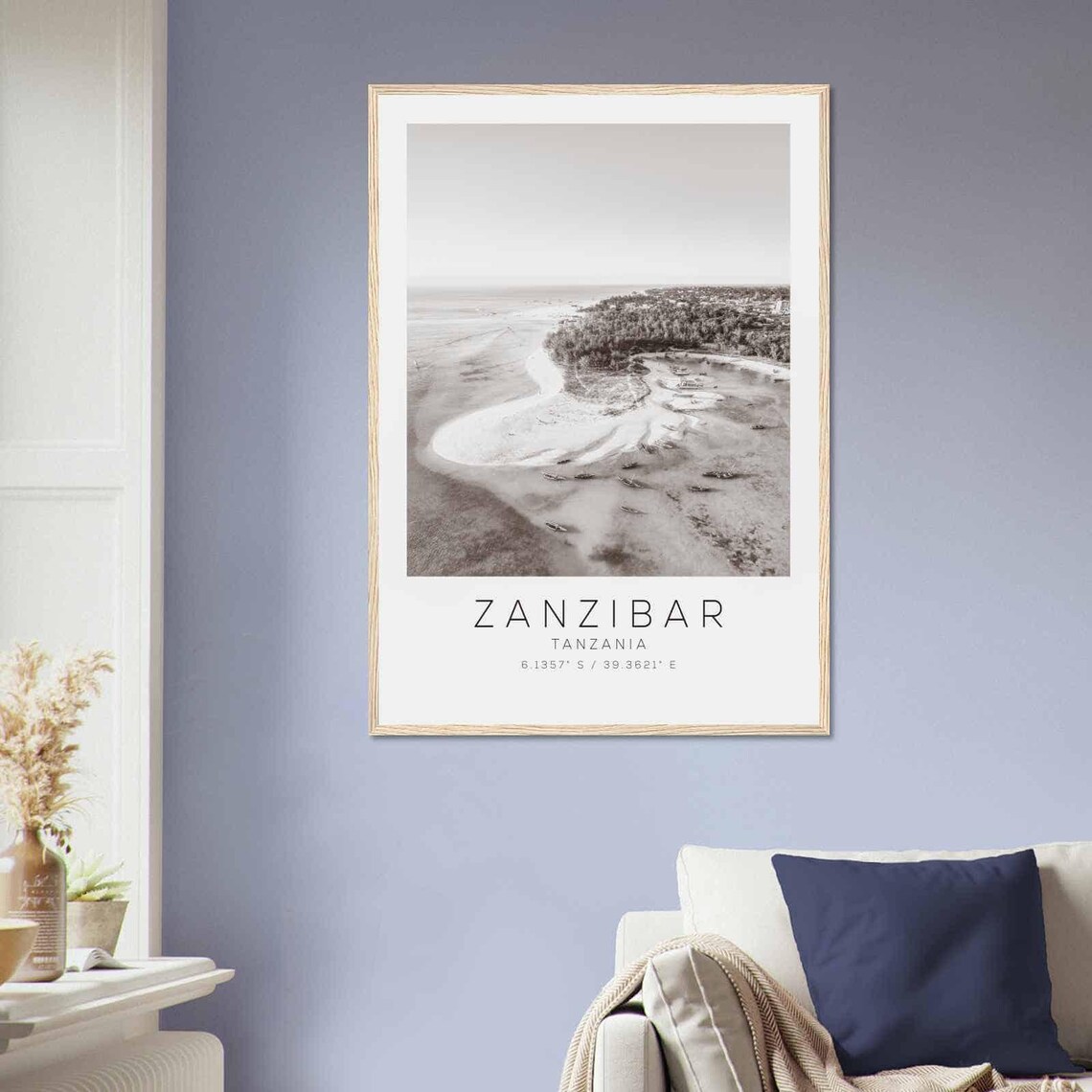 Zanzibar Tanzania Sandbar Boats Aerial Black White Photo Poster - Image 2