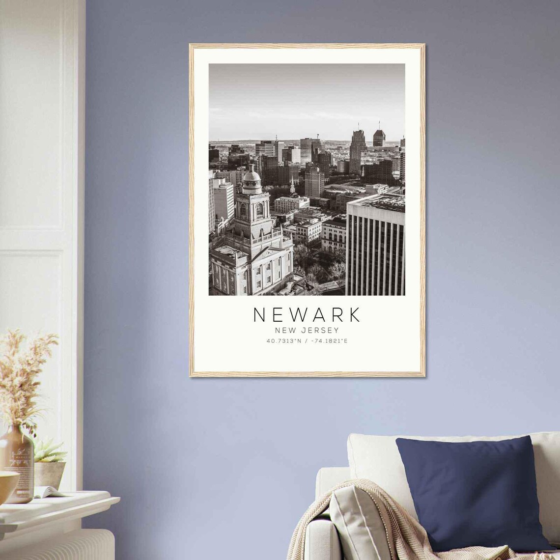 Newark New Jersey Downtown Skyline with Historic Tower Black and White Photo Poster - Image 2