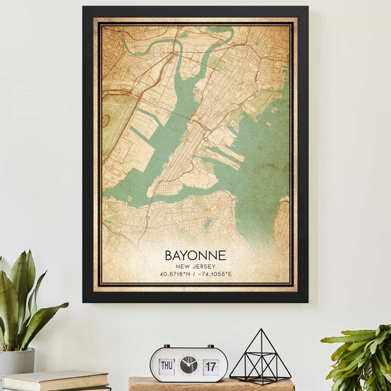 Vintage Bayonne New Jersey Map Print Poster
