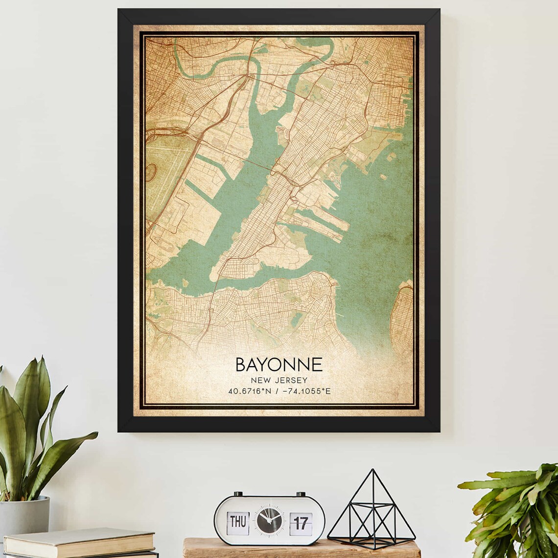 Vintage Bayonne New Jersey Map Print Poster
