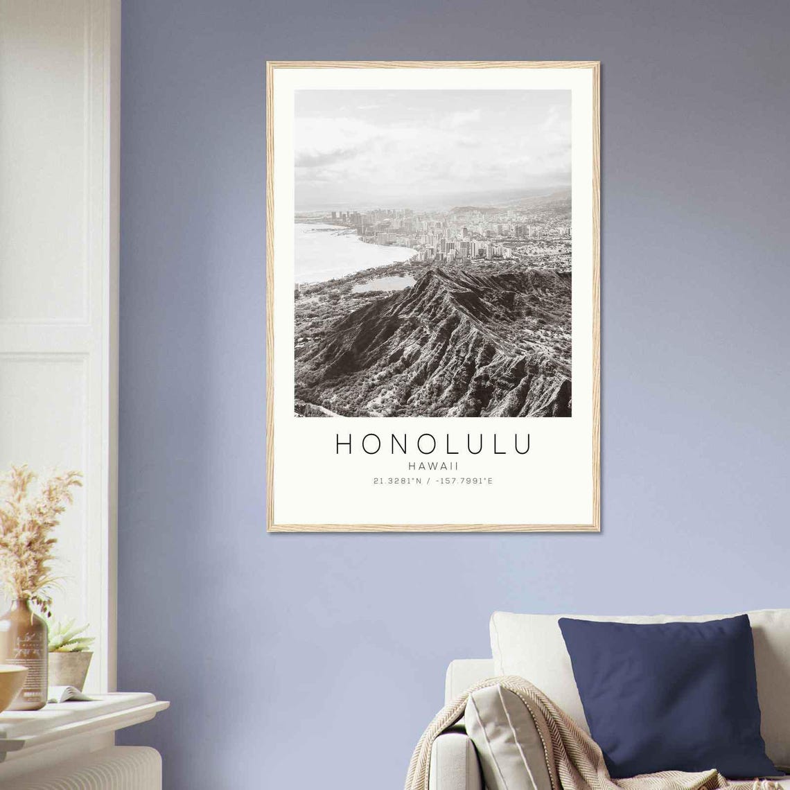 Honolulu Hawaii Diamond Head Crater Overlook Black White Travel Poster - Image 2