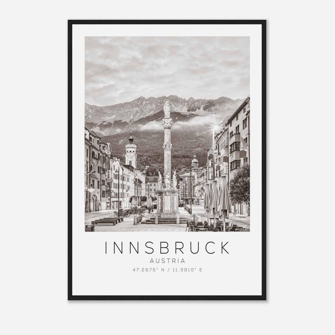 Innsbruck Austria Travel Photo Poster Bw Innsbruck Travel Print Minimalist Travel Poster Print