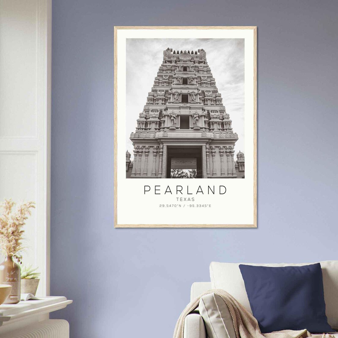 Pearland Texas Ornate Hindu Temple Tower Black and White Photo Poster - Image 2