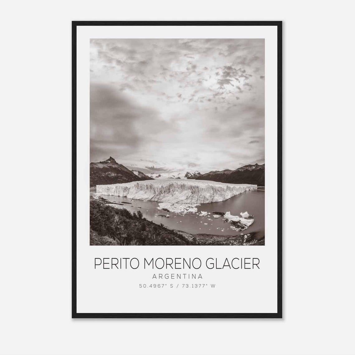 Perito Moreno Glacier Argentina Icefield Black White Photo Poster