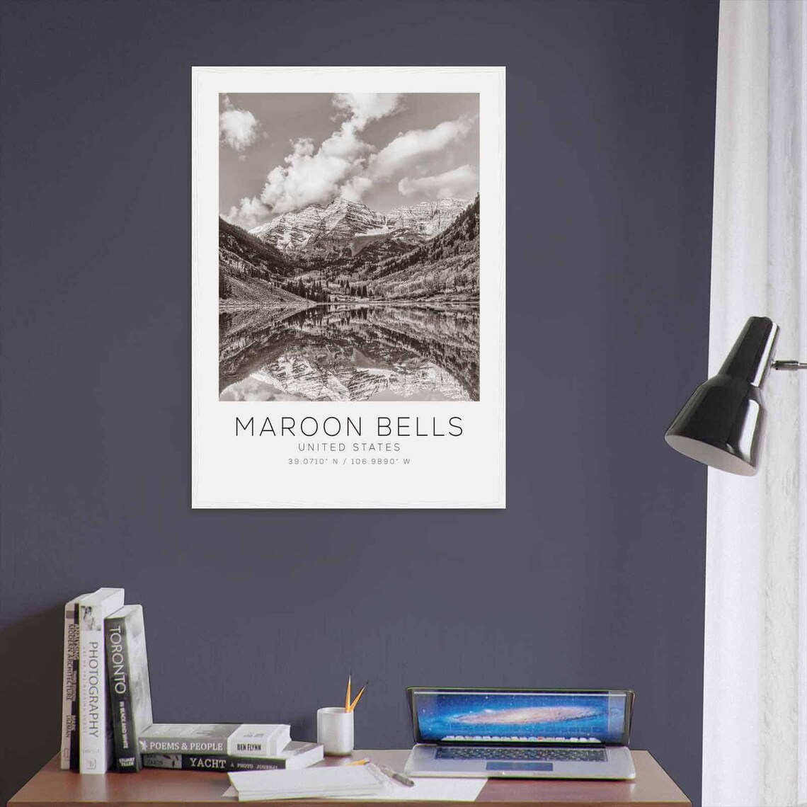 Maroon Bells United States Travel Photo Poster Bw Maroon Bells Travel Print Minimalist Travel Poster Print - Image 3