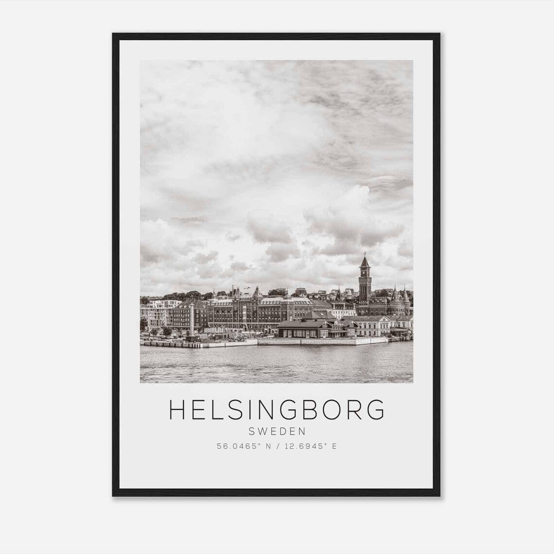 Helsingborg Sweden Black and White Waterfront Harbor City Poster