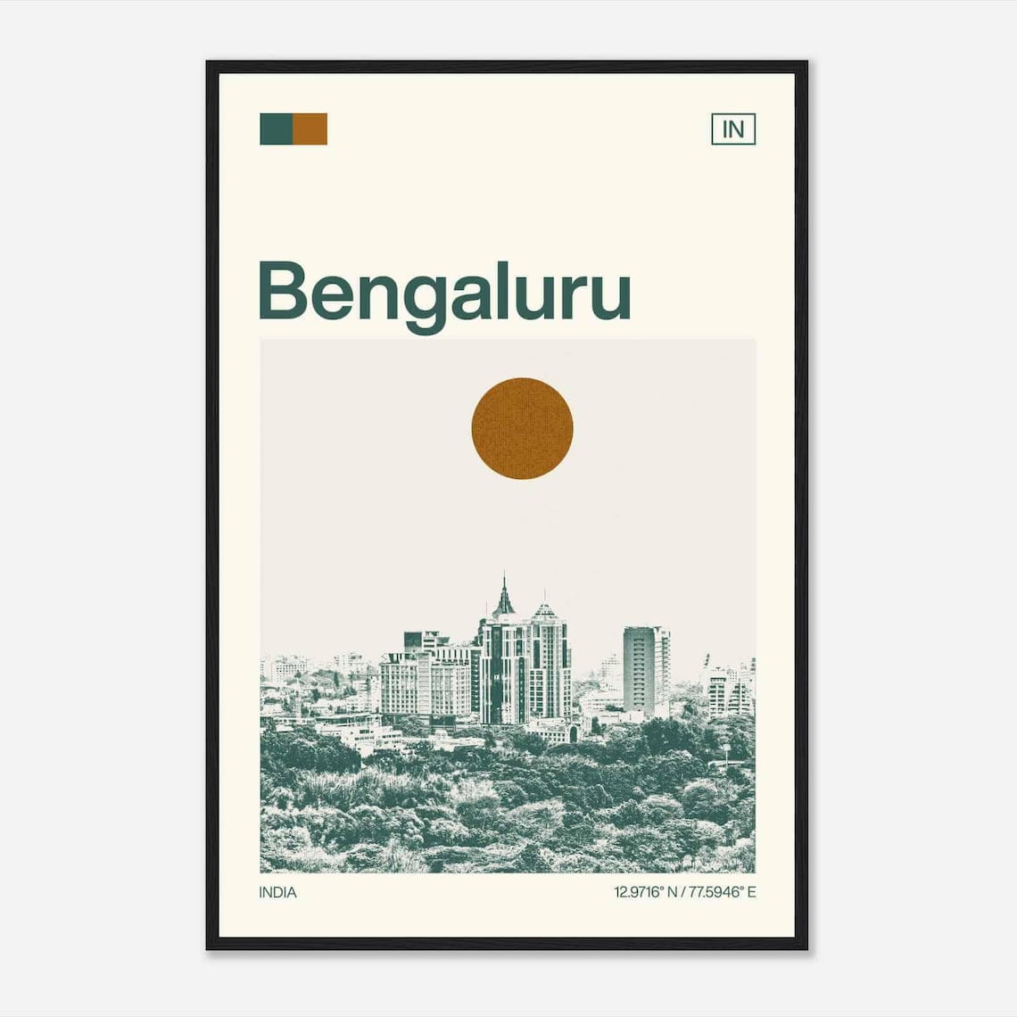Bengaluru India Garden City Skyline Vintage Style Travel Poster