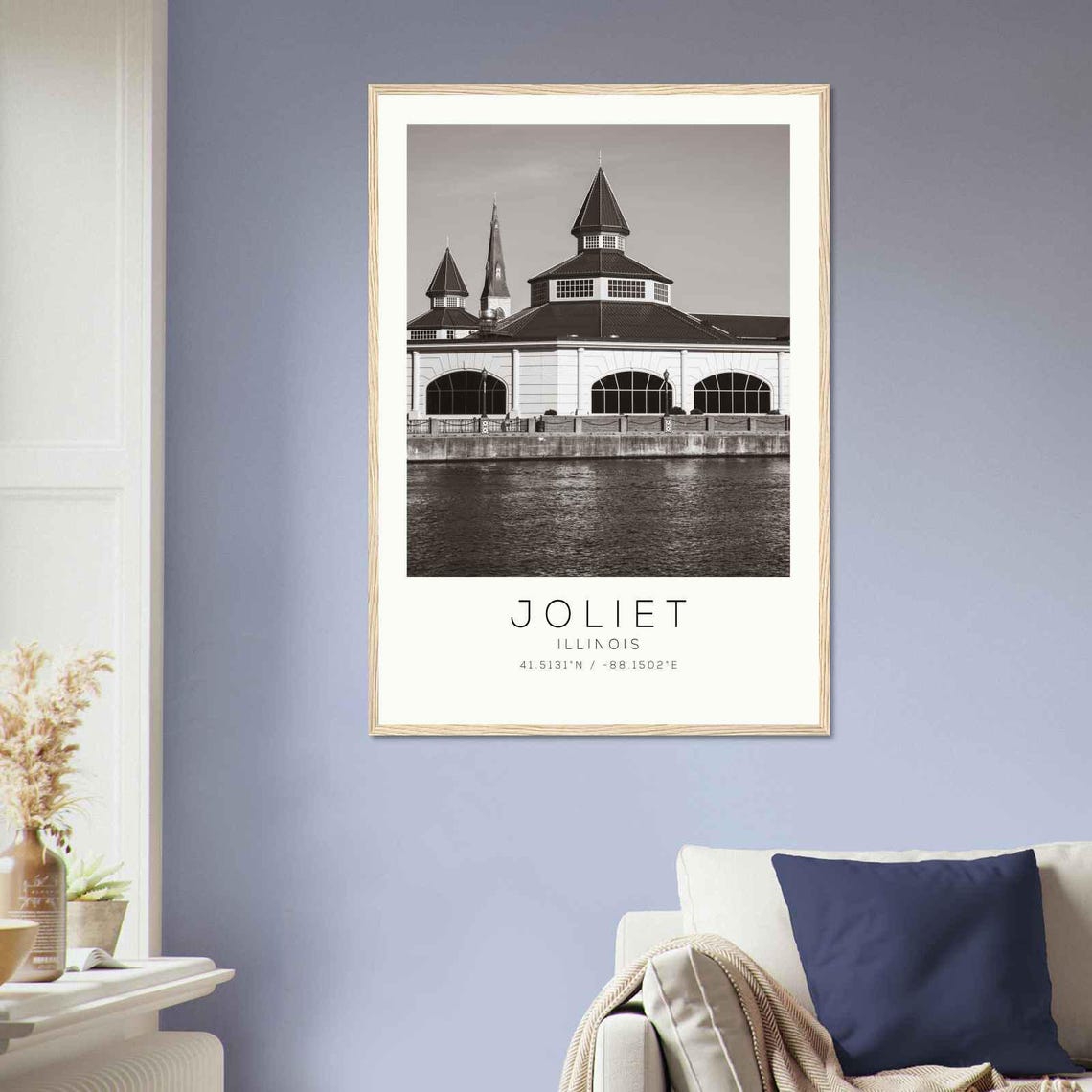 Joliet Illinois Riverfront Landmark Building Black White Photo Poster - Image 2
