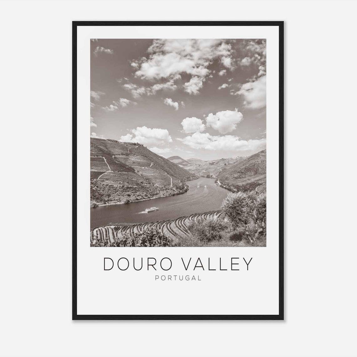 Douro Valley Portugal Black And White Vineyard Terraces Poster
