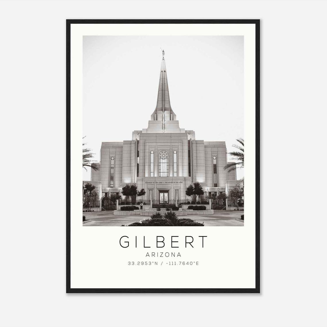 Gilbert Arizona Temple Soaring Spire Black And White Photo Poster