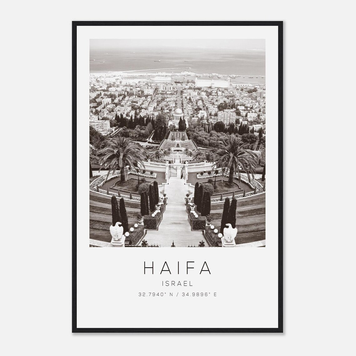 Haifa Israel Black and White Minimalist City Travel Photo Poster