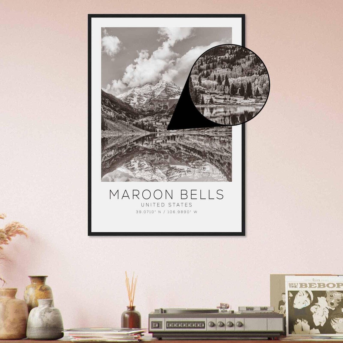 Maroon Bells United States Travel Photo Poster Bw Maroon Bells Travel Print Minimalist Travel Poster Print - Image 4