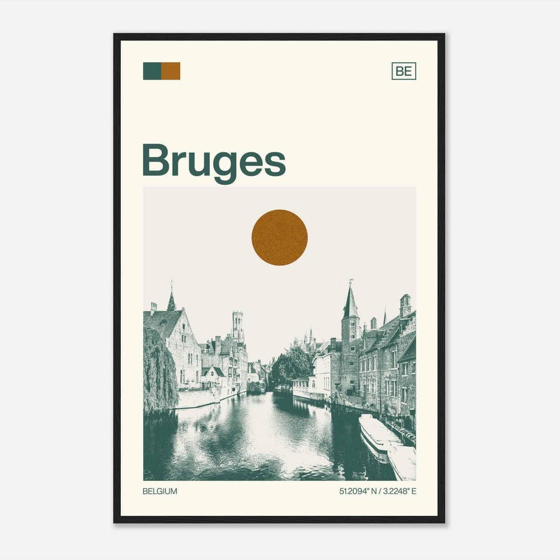 Bruges Belgium Medieval Old Town River View Art Travel Poster