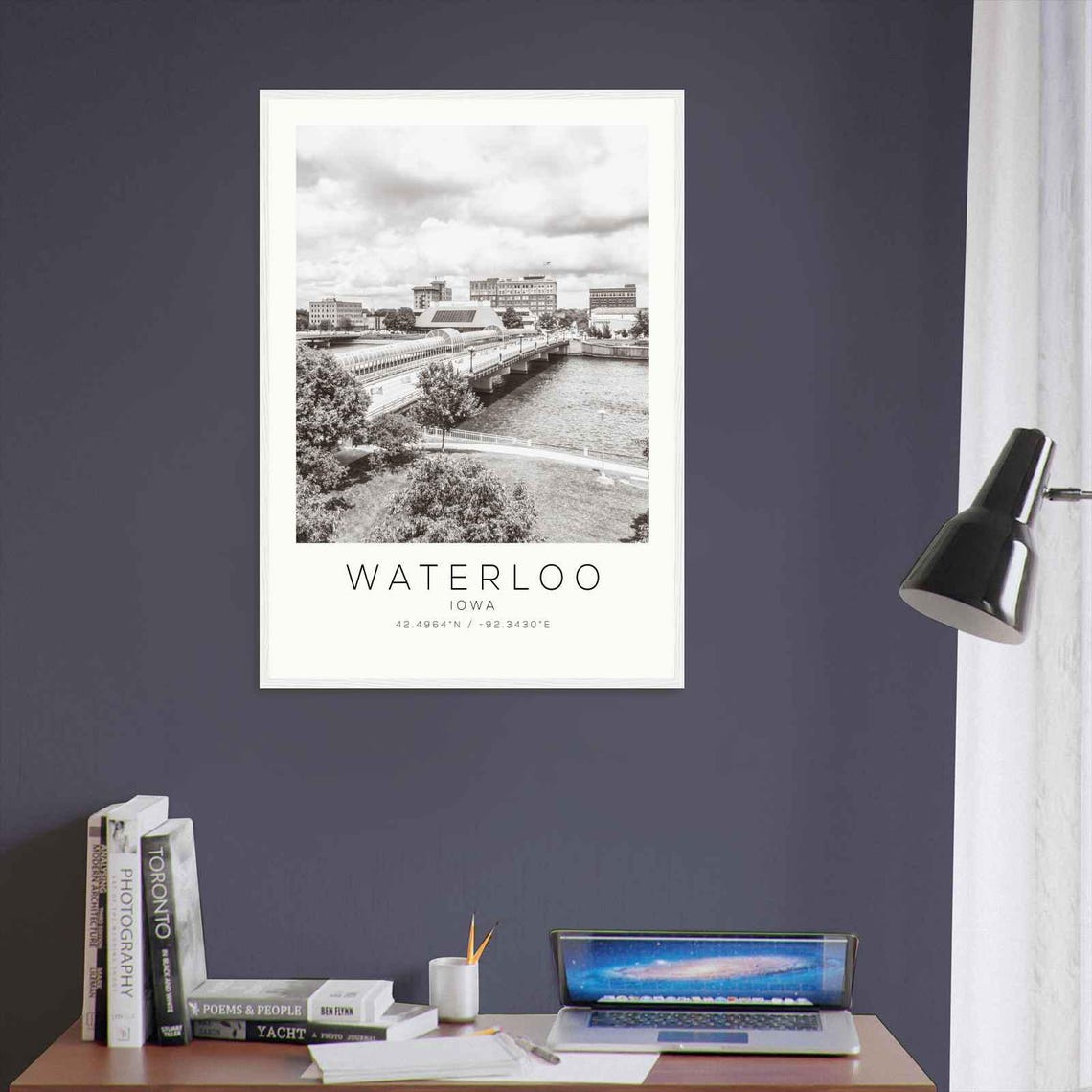 Waterloo Iowa Covered River Bridge Downtown Skyline Travel Poster - Image 3