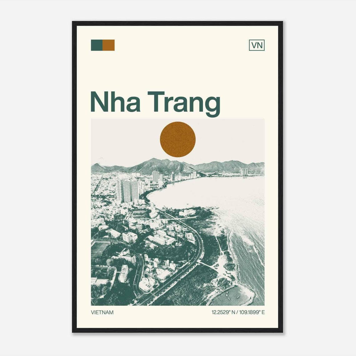 Nha Trang Vietnam Modern Minimalist Coastal Bay Aerial Art Poster