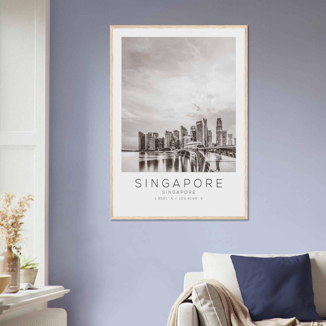 Singapore Marina Bay Skyline Dusk City Black and White Photo Poster - Image 2