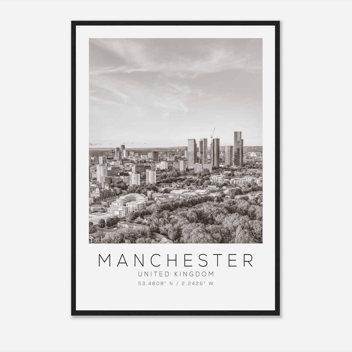 Manchester United Kingdom Travel Photo Poster Bw Manchester Travel Print Minimalist Travel Poster Print