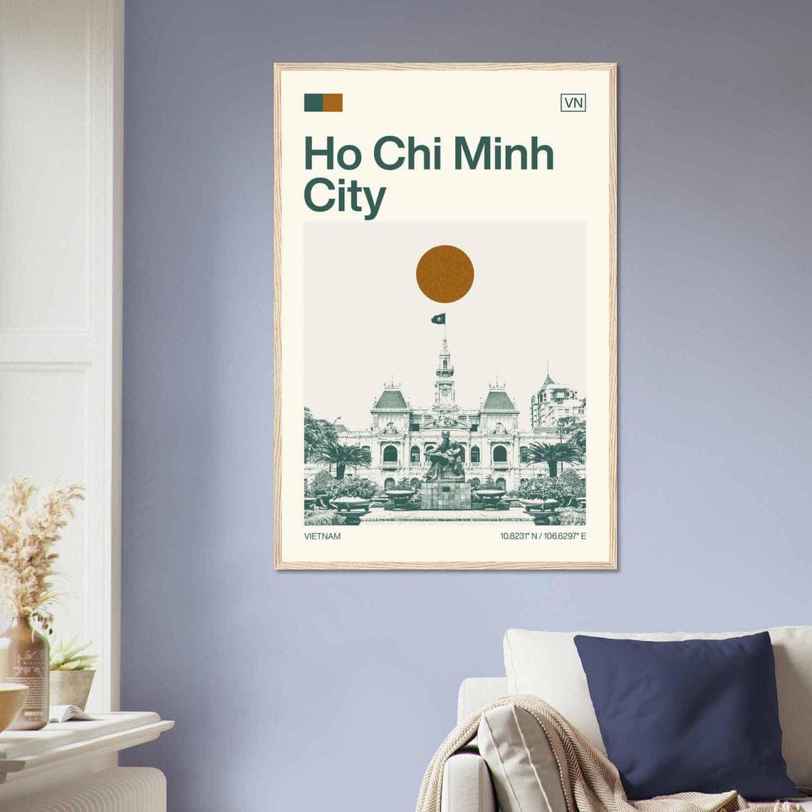 Ho Chi Minh City Vietnam Historic Hall Sun Minimalist Travel Poster - Image 2