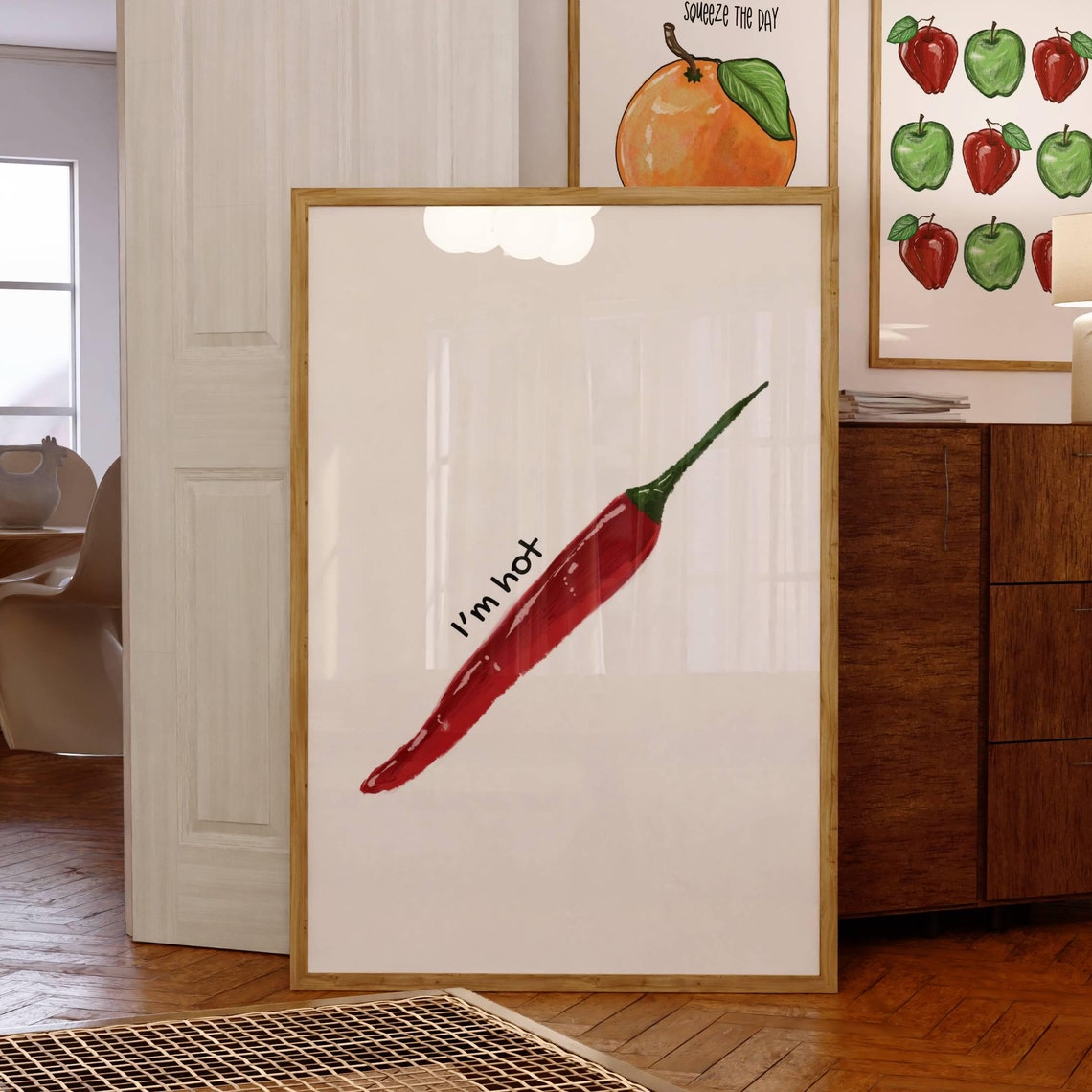 I'm Hot Red Chili Pepper Watercolor Funny Pun Modern Kitchen Poster - Image 3
