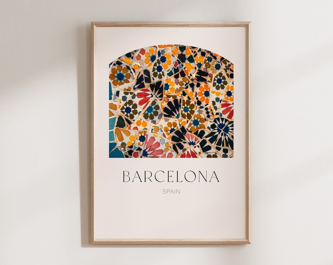 Barcelona Tile Pattern Travel Poster, Spain Art Print