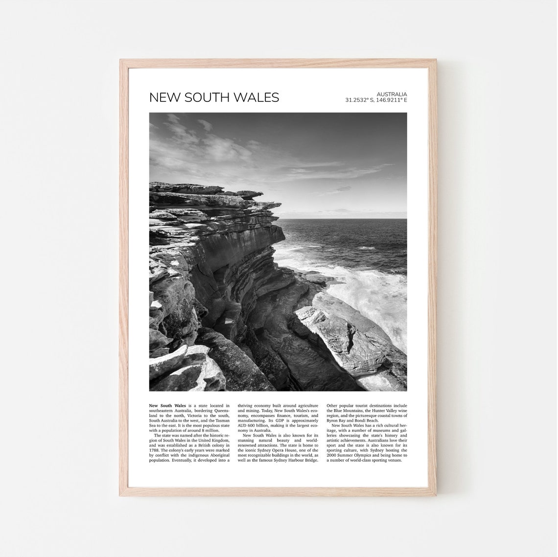New South Wales Wall Art Bondi To Coogee Walk New South Wales Artful Travel Poster Print Photo Landscape Print Photo Australia