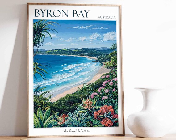 Byron Bay Australia Surf Beach Palm Trees Tropical Travel Poster