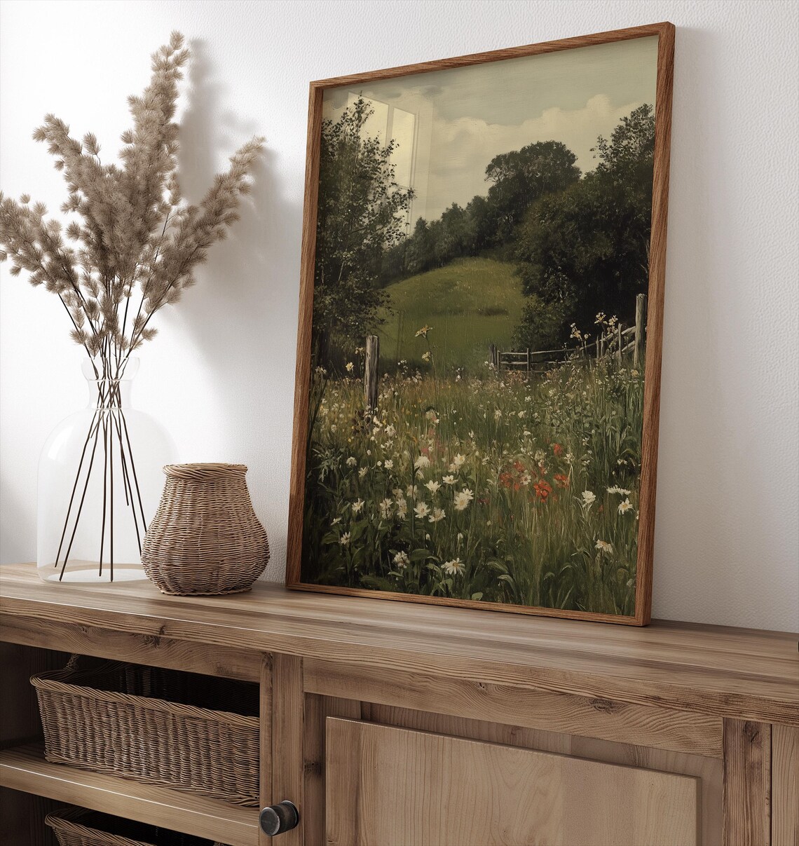 Spring Meadow Fence Wildflowers Vintage Rustic Farm Landscape Poster - Image 4