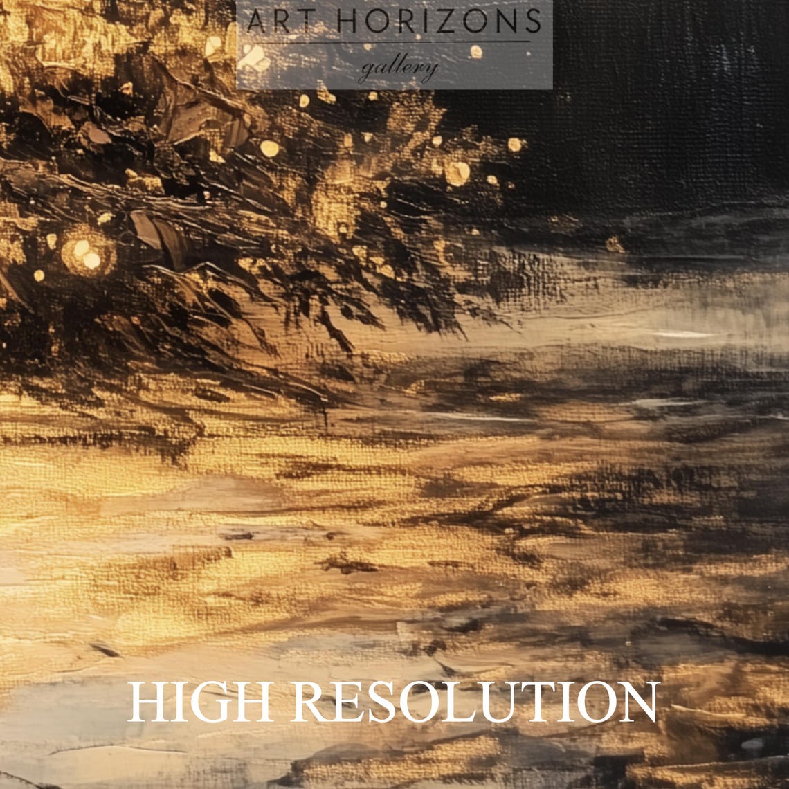 Golden Glowing Christmas Tree Against Dark Moody Night Sky Art Print - Image 3
