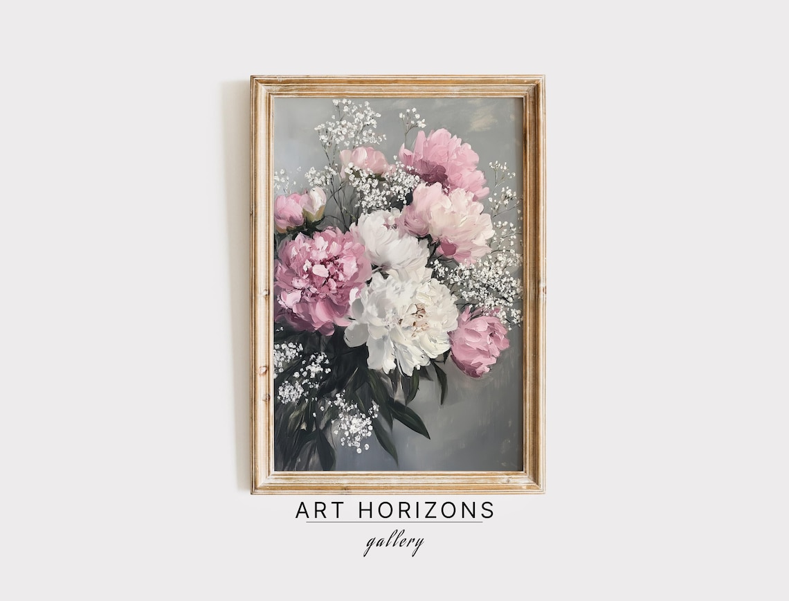 Pink And White Peonies With Baby Breath Lush Floral Bouquet Poster