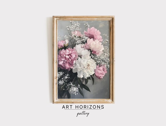 Moody Flower Bouquet Wall Art Vintage Floral Painting Antique Oil Decor Botanical Home Decor Farmhouse Floral Art A255