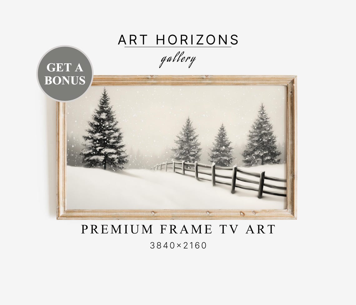 Vintage Pine Trees Frame Tv Art Antique Christmas Oil Painting Winter Forest Scene Snowy Landscape Holiday Tv Art Decor Tv66