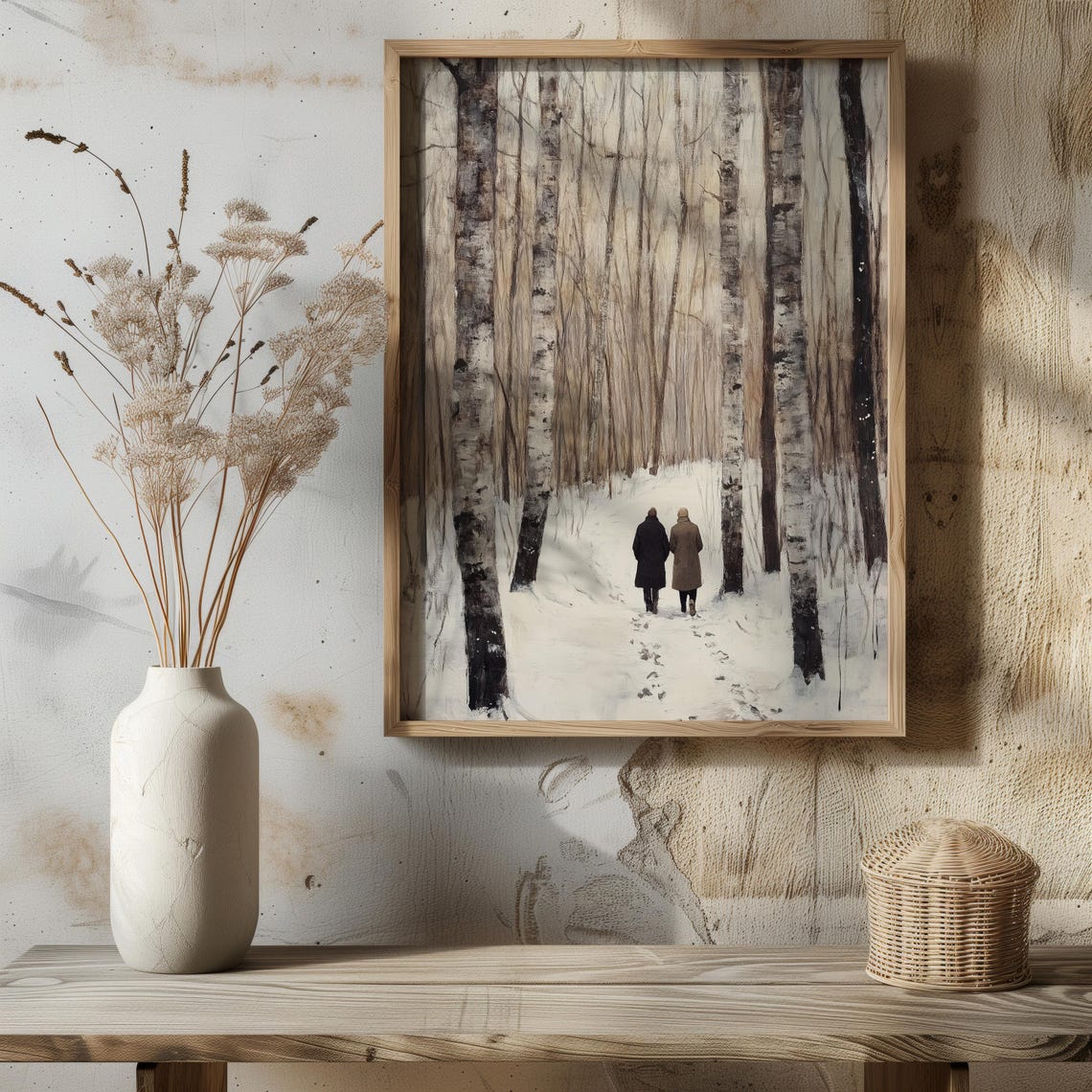 Antique Winter Oil Painting Wall Art Walk In A Snowy Forest Vintage Landscape Art Farmhouse Decor Print Moody Winter Painting Art A185 - Image 4