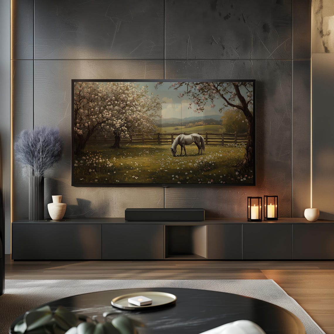 Frame Tv Art Village Horse Oil Painting Countryside Farm Animal Farmhouse Spring Bloom Vintage Wallpaper Screensaver Tv139 - Image 2