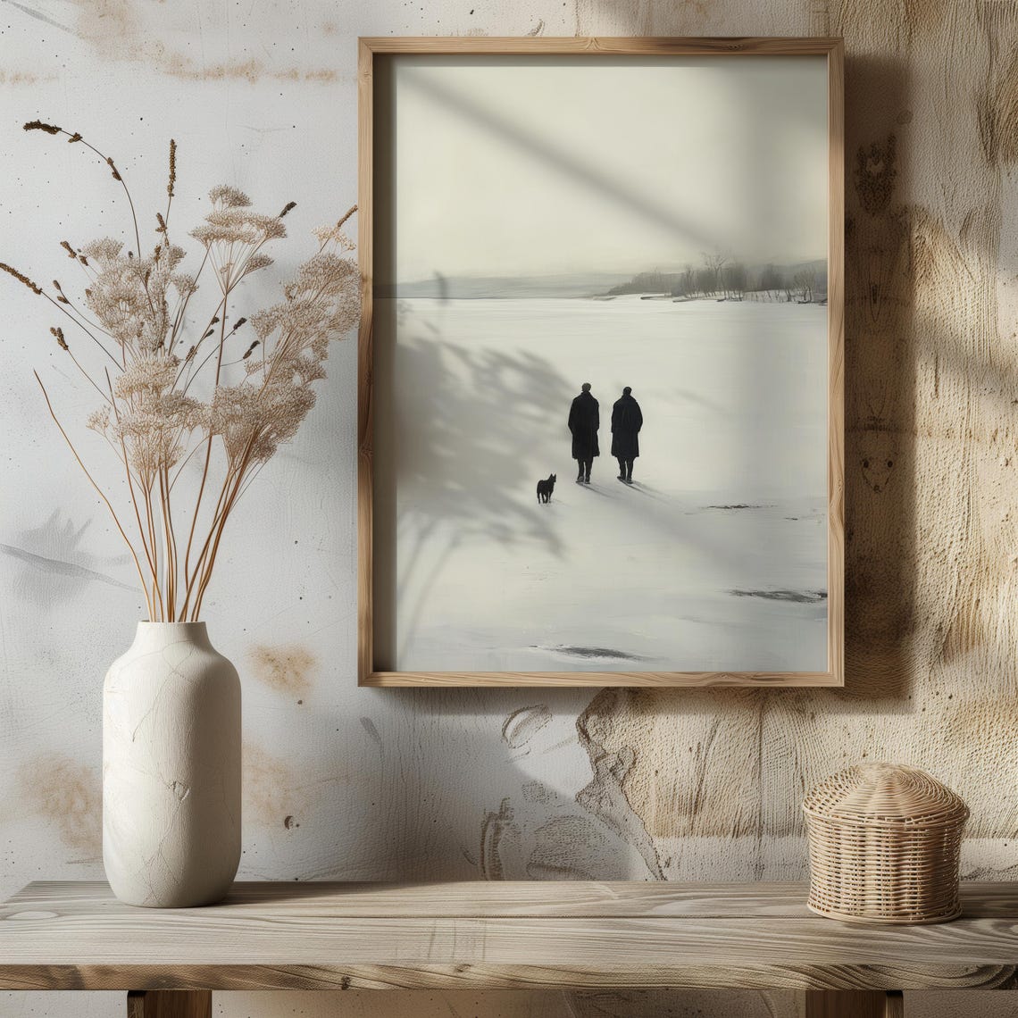 Antique Winter Oil Painting Wall Art Walk In The Snow Art Impressionistic Vintage Landscape Art Moody Winter Art Farmhouse Print A184 - Image 2