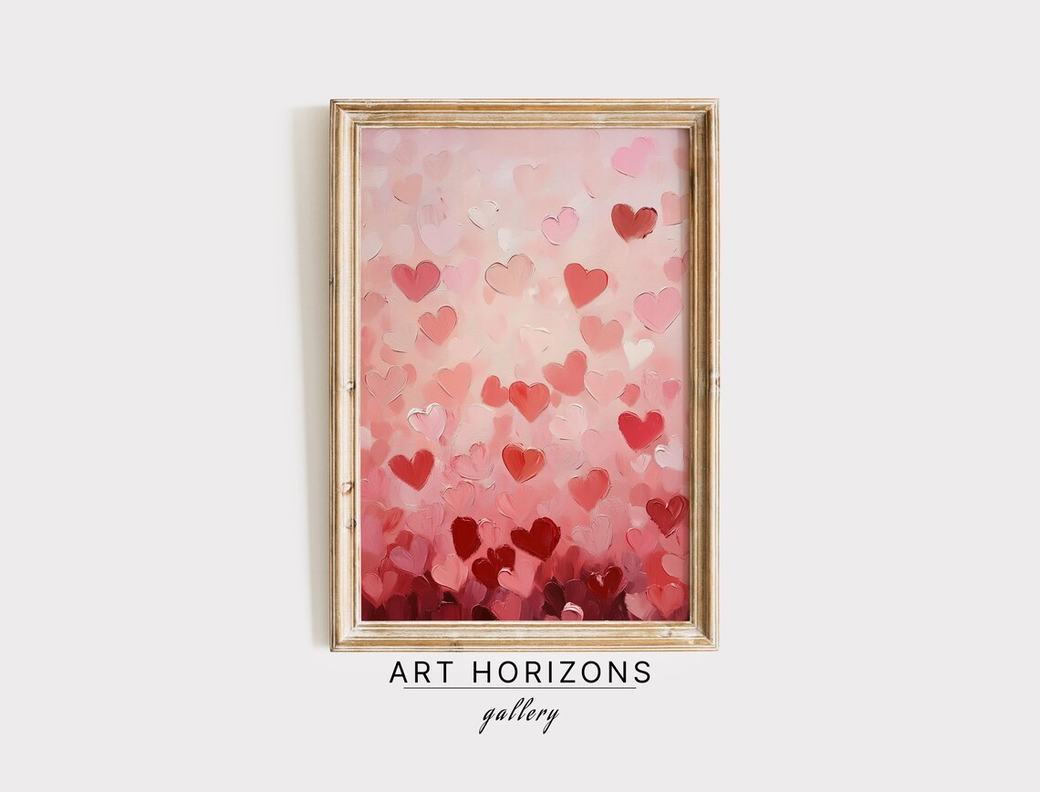 Abstract Red Pink Hearts Textured Valentines Day Oil Painting Poster