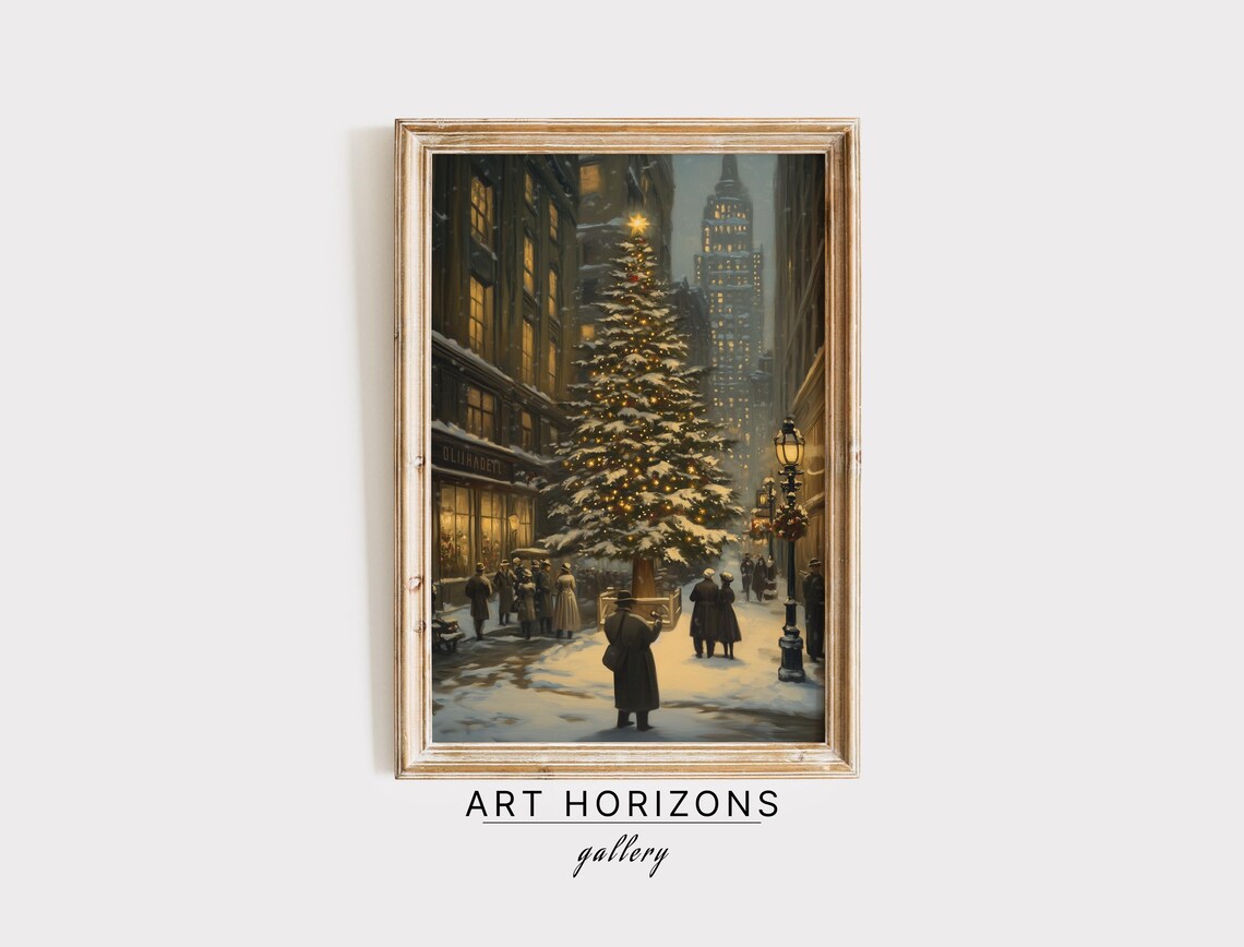 Christmas In New York City Lit Tree Snowy Vintage Street Poster