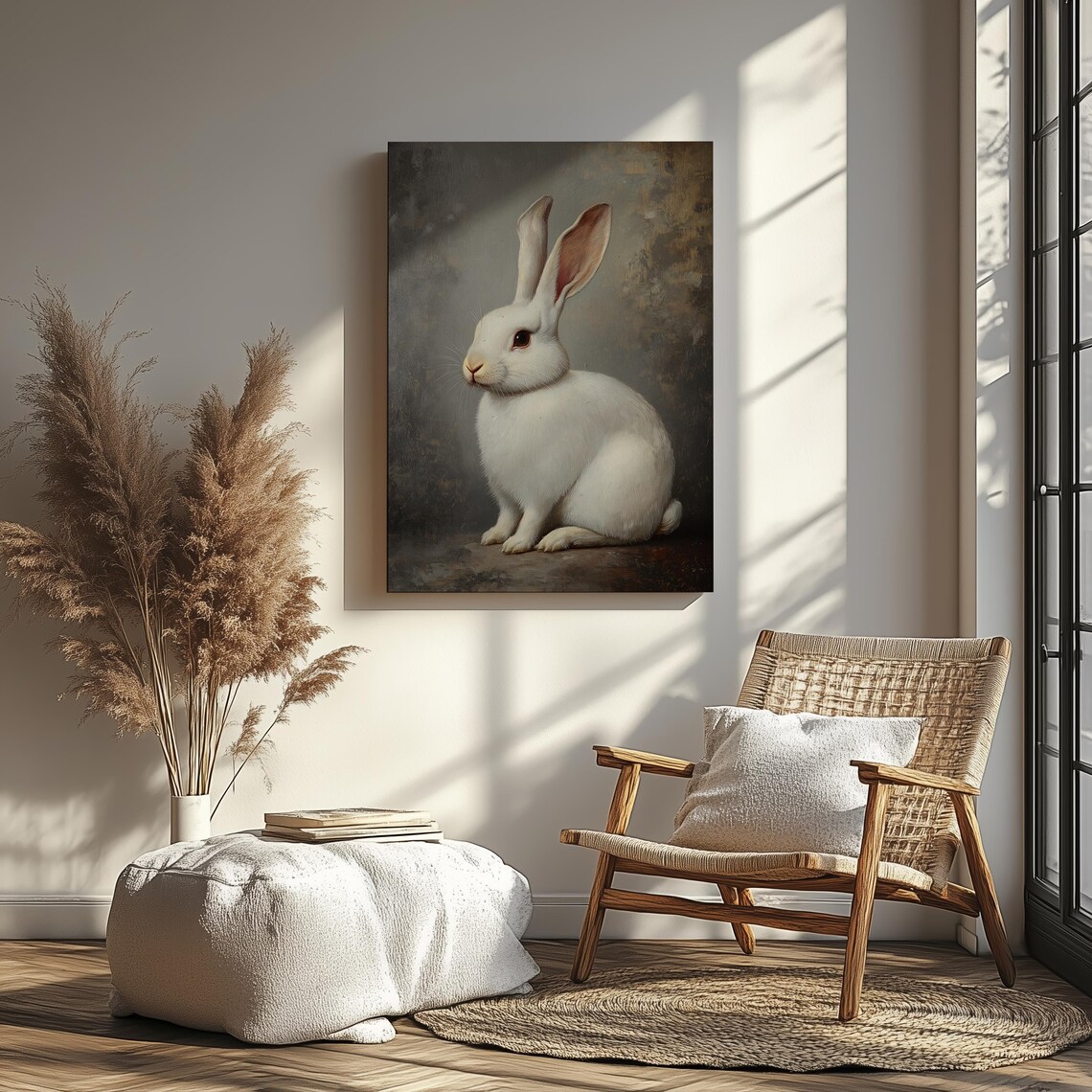 White Rabbit Portrait Moody Dark Vintage Oil Painting Bunny Animal Art Poster - Image 2