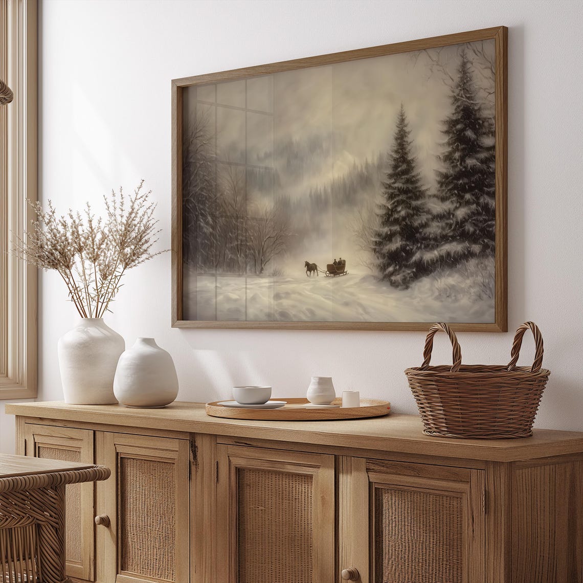 Country Winter Sleigh Ride Painting Wall Art Antique Oil Painting Art Vintage Holiday Farmhouse Print A209 - Image 2