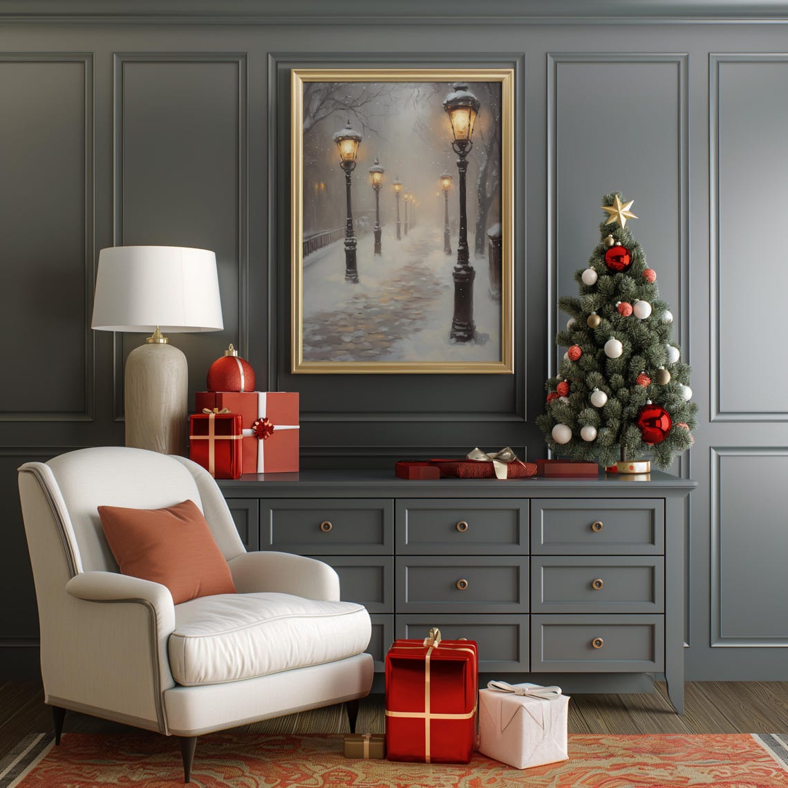 Vintage Oil Painting Snowy Winter Park Wall Art Classic Winter Scene Art Cozy Seasonal Holiday Decor Instant Art A181 - Image 4