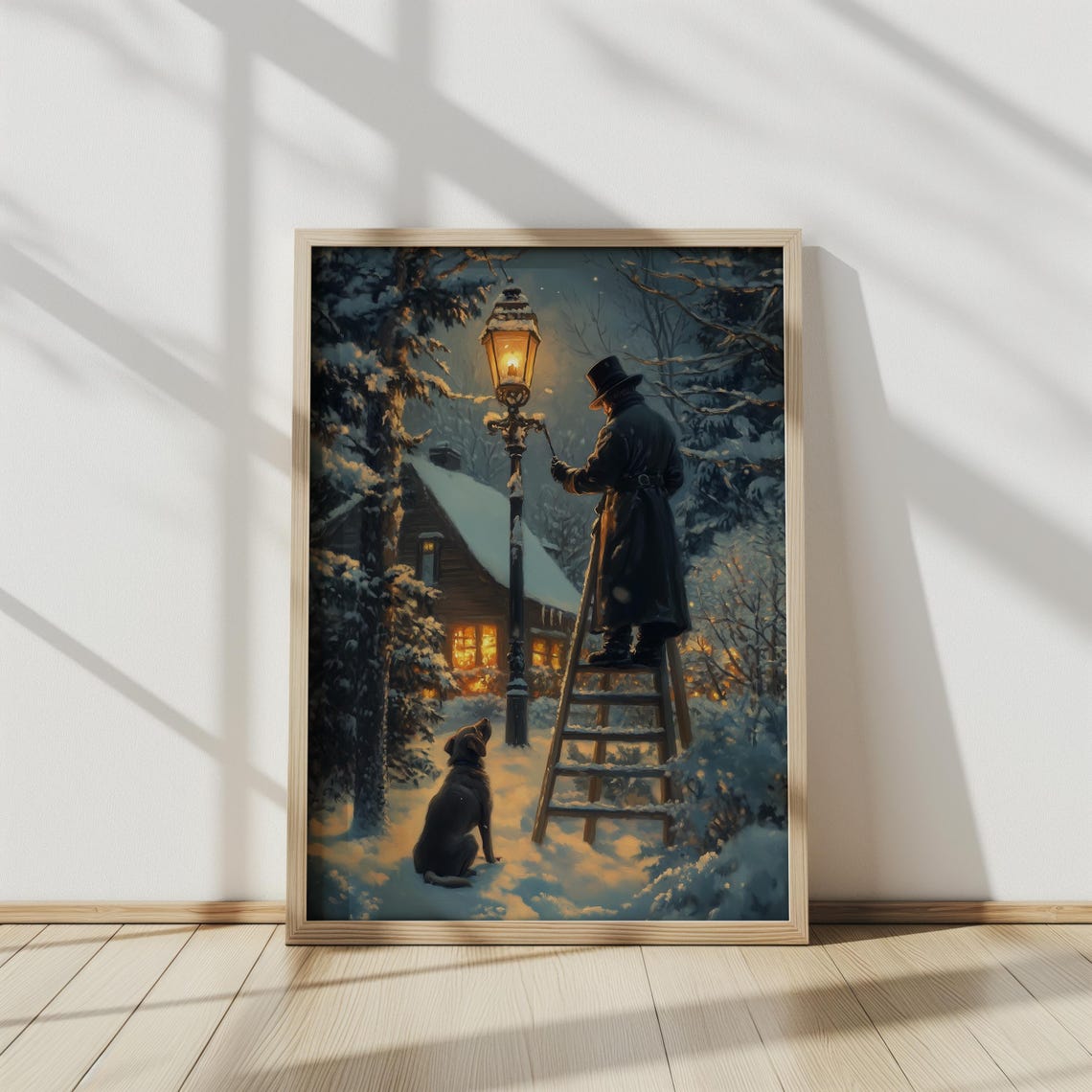 Vintage Christmas Wall Art Victorian Man Dog Oil Painting Winter Village Decor Seasonal Christmas Mood Art Art A148 - Image 2