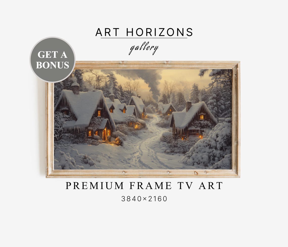 Winter Village Painting Tv Art Frame Tv Art Christmas Winter Frame Tv Art 4k Vintage Landscape Painting Holiday Decor Tv23