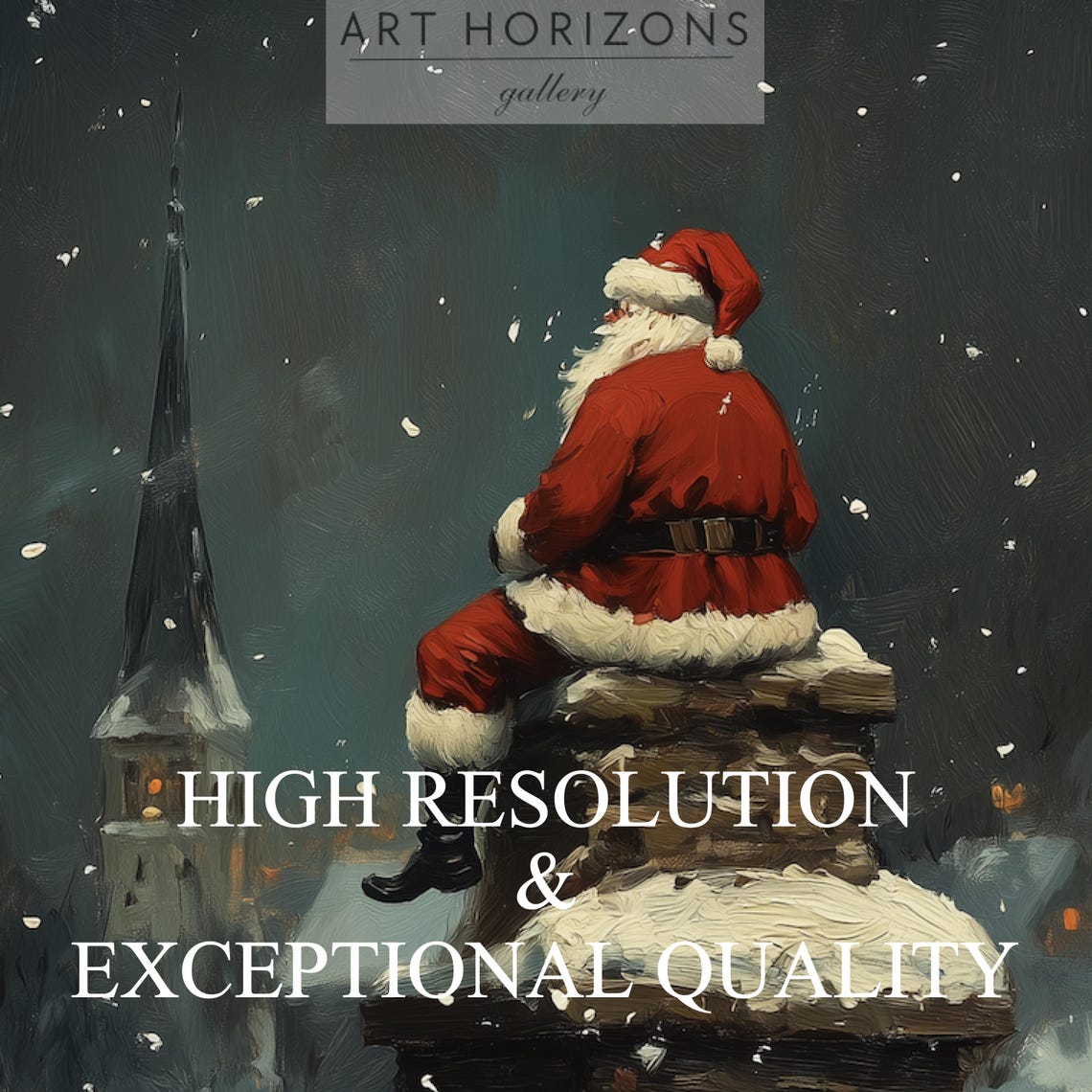 Santa On Chimney Night Snowy Village Rooftops Moonlight Poster - Image 3