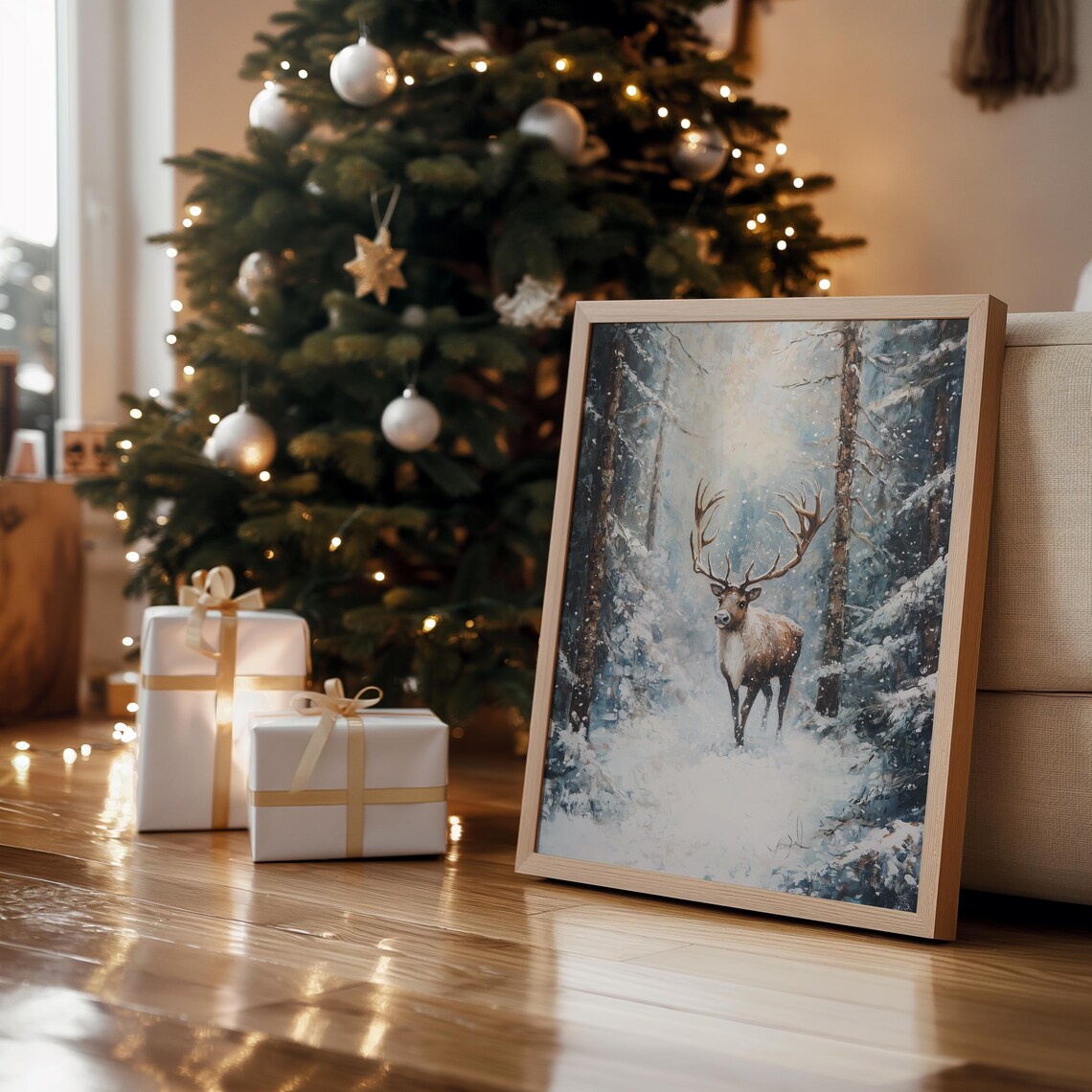 Majestic Reindeer In Snowy Pine Forest Winter Wildlife Poster - Image 3
