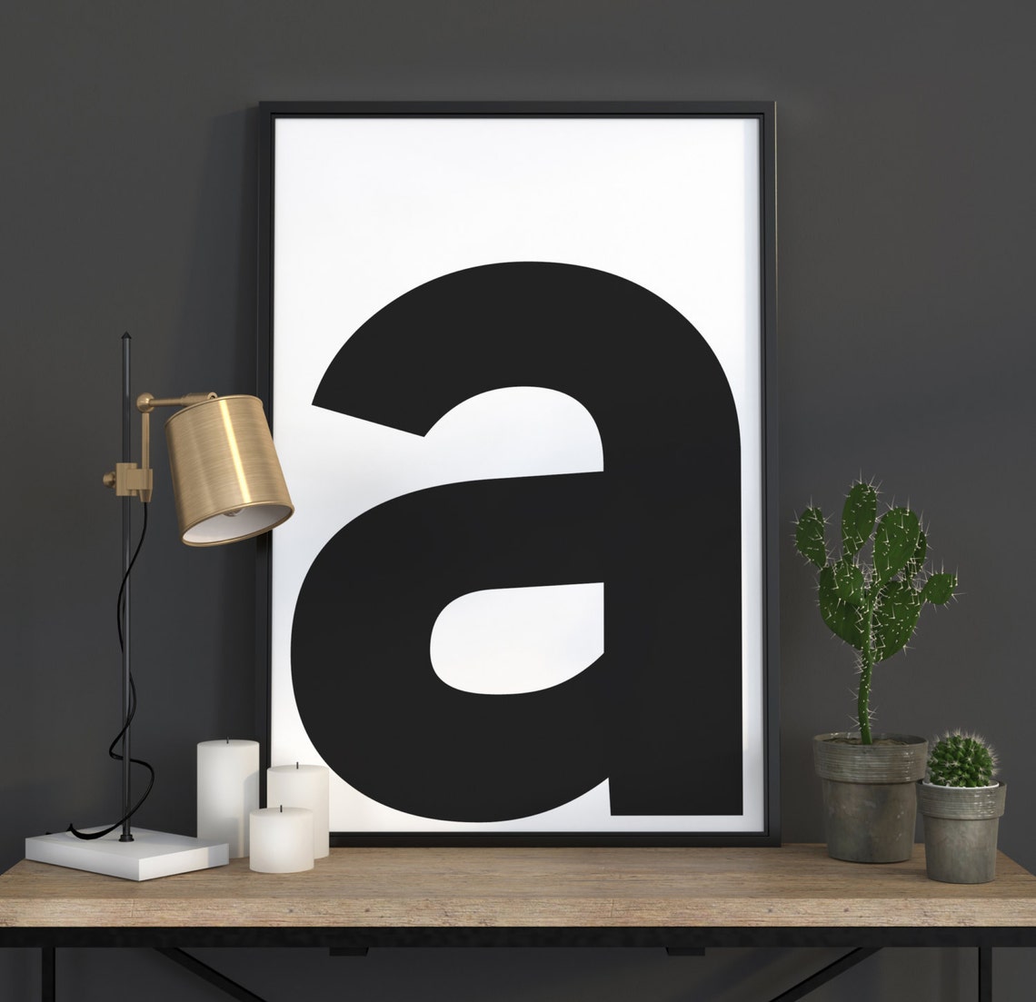 Letter A Black and White Scandinavian Typography Minimalist Poster